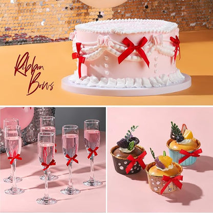 YGDZ 50 PCS Mini Red Bows, Red Satin Ribbon Bows, Small Bows for Crafts, Tiny Bow for Mother Day, Party Decorations, Balloon, Gift Box Packaging