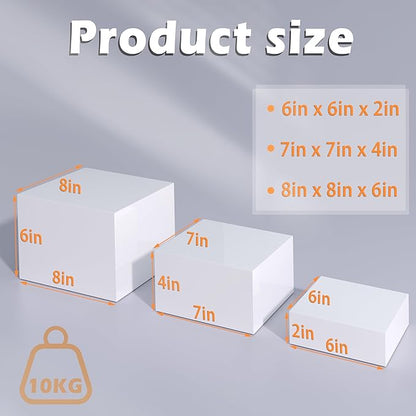 Buffet Risers, Food Display Risers for Party, White Acrylic Risers Display Stand for Buffet Table, Catering Displays for Dessert, Cube Box Nesting Riser with Hollow Bottoms (6"x7"x8" 3PCS)