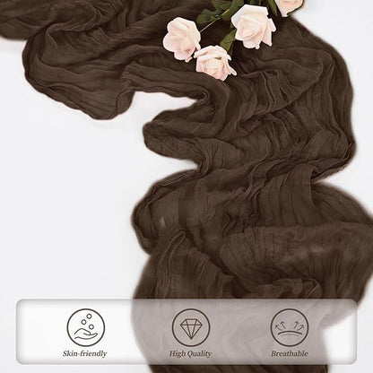 6FT 20 Pack Brown Cheesecloth Table Runner 20 x 120 Inch Long Boho Fabric Rustic Cheese Cloth Table Runner for Wedding Bridal Shower Baby Shower Gauze Sheer Birthday Party Table Decorations