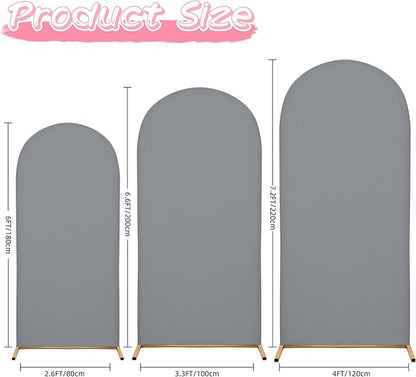 Wedding Arch Covers Arch Backdrop Cover Arch Stand Covers 7.2FT 6.6FT 6FT Set of 3 Arch Cover Spandex Fabric Stretchy Backdrop for Wedding Birthday Party Decoration Baby Shower (Smoky Grey)