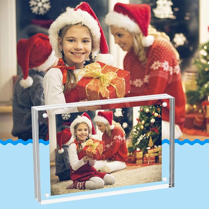 HELPLEX Acrylic Frames, 2 Pack 8x10, 24mm Thicker Frameless Clear Frame, Double Sided Magnetic, Free Standing Desktop Display