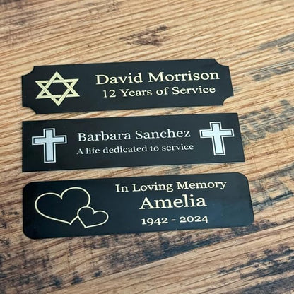 Custom Engraved Name Plates with Adhesive, Made in The USA, Personalized Pet Urn, Memorial Plaque, Picture Frame, Art Tag, Flag case (Silver Plate/Black Text, 1x3 Inch)