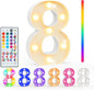 Pooqla Colorful Lighted Numbers with Remote, 35 Colors Light Up Numbers for Party, RGB LED Marquee Number Lights Gift for Girls Boys 8th Birthday Decoration Wedding Bar Night Light Home Decor Number 8