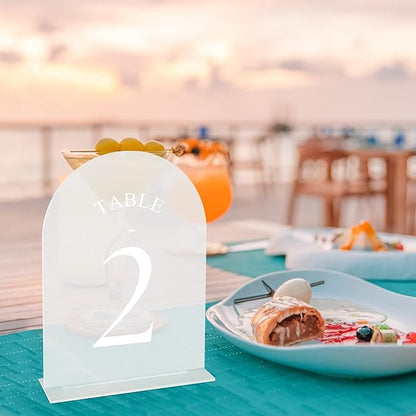 JOYIT Frosted Arch Wedding Table Numbers 1-40 with Stands – 5" X 7" Acrylic Sign Table Number Holders, Perfect for Wedding Receptions, Parties, Anniversaries, and Events