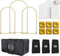 Metal Arch Backdrop Stand and Cover Set – 3 Gold Frames (7.2ft, 6ft x2) with White Wrinkle-Free Spandex Covers, Water Weights, Bags & Case – Wedding, Birthday, Baby Shower, Party Decor