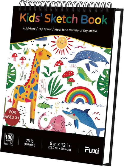 Sketch Book for Kids, 9" x 12" Kid Sketchbook, 100 Sheets (73lb/120gsm) Drawing Paper for Kids, Spiral Sketch Pad for Kid, Art Supplies for Classroom Must Haves.