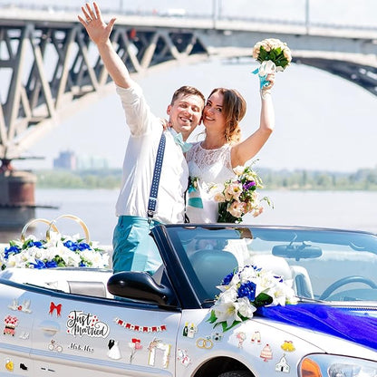 25 Pieces Just Married Ornate Car Magnets Mr Mrs Magnets Refrigerator Decorations Wedding Car Decorations Just Married Door Sign for Honeymoon Anniversary Wedding Party Panel Tailgate Decor