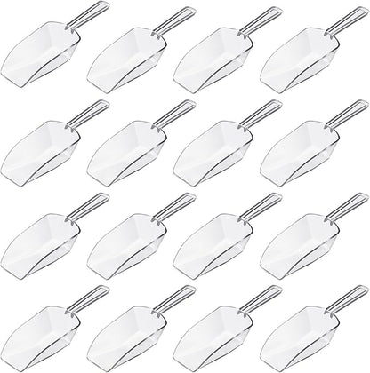 Hestya 16 Pcs Christmas Multi Purpose Clear Plastic Scoops for Candy Buffet Acrylic Kitchen Ice Food Popcorn Scoops for Protein Powders, Ice Cream, Coffee, Tea Jar (6.69 Inch)
