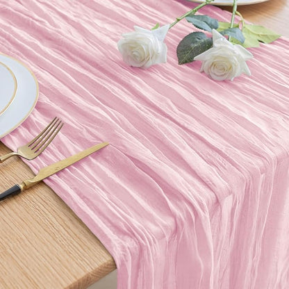 Asee'm Cheesecloth Table Runner 120 Inches Blushing Pink Boho Gauze Cheese Cloth Runner 10FT Rustic Sheer Fall Table Runners for Thanksgiving Wedding Baby Shower Holiday Party Decoration
