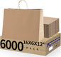 METRONIC Kraft Paper Gift Bags with Handles 16x6x12 Inch 6000 Pack | Christmas, Birthday Party Favors, Retail Shopping, Small Business Bulk | Brown Gift Wrap Bag