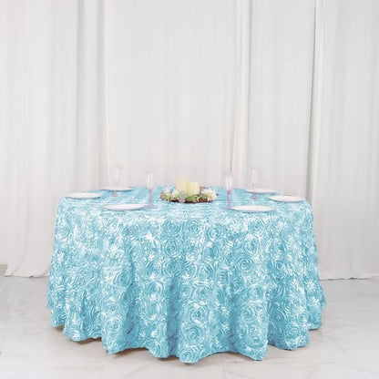 Efavormart 120" Wholesale Round Table Cover Light Blue Grandiose Rosette 3D Satin Tablecloth for Wedding Party Event Decoration