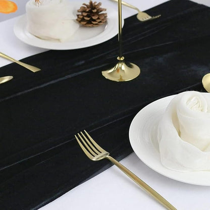 Luxurious Velvet Table Runner, 10ft Wedding Reception Decorations, 20x120inch Soft Velvet Fabric, Table Linen Overlay, Wedding Table Runners (Black, 20X120inch, 5pack)