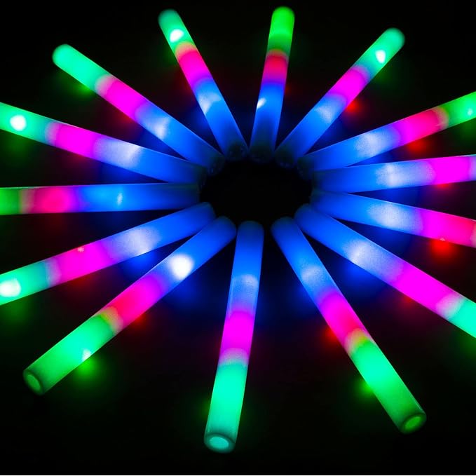 105 PCS LED Foam Glow Sticks, Glow Sticks Bulk Party Pack with 3 Modes Colorful Flashing, Glow in The Dark Party Supplies, Light Up Foam Sticks for Wedding, July 4th, Birthday, Raves, Concert