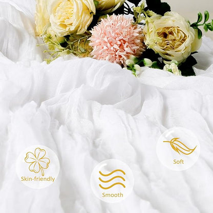 12 Pack White Cheesecloth Table Runner 10ft Boho Gauze Fabric Cheese Cloth Table Runner 35 x 120 Inch Rustic Sheer Runner for Romantic Wedding Decor Baby Shower Party Table Centerpiece Decoration