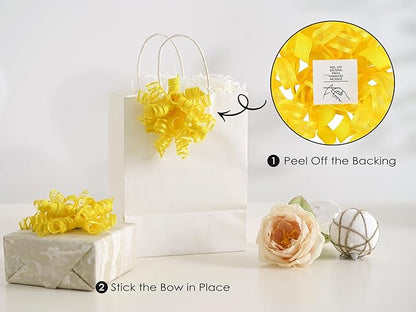 HUIHUANG Yellow Present Bows Gift Wrap Accessory Curly Ribbon Gift Bows 5 inch x 8 Counts Stick On Bows for Gift Wrapping, Paper Bag, Birthday Party Favors, Bridal Shower Wedding Decoration