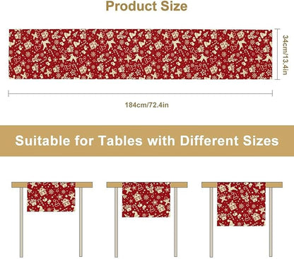 Christmas Table Runner,Seasonal Winter Deer Table Decoration Snowflake Table Cloth Kitchen Dining Table Decoration for Home Party Decor 13x108 Inch
