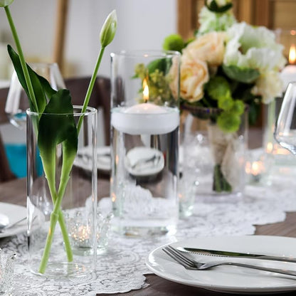 Hurricane Candle Holders 24 PCS Cylinder Flower Vases, Pillar Votives Floating Candles Holder, Clear Glass Vase for Wedding Party Decoration 10" 7.8" 6"