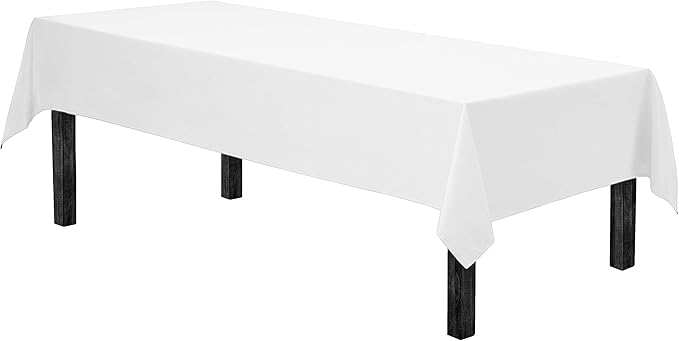 Gee Di Moda Rectangle Tablecloth - 60 x 84 Inch White Table Cloth for 5 Foot Rectangle Table - Heavy Duty Washable Fabric - for 5 Ft Buffet Table, Holiday Party, Dinner, Wedding & Baby Shower
