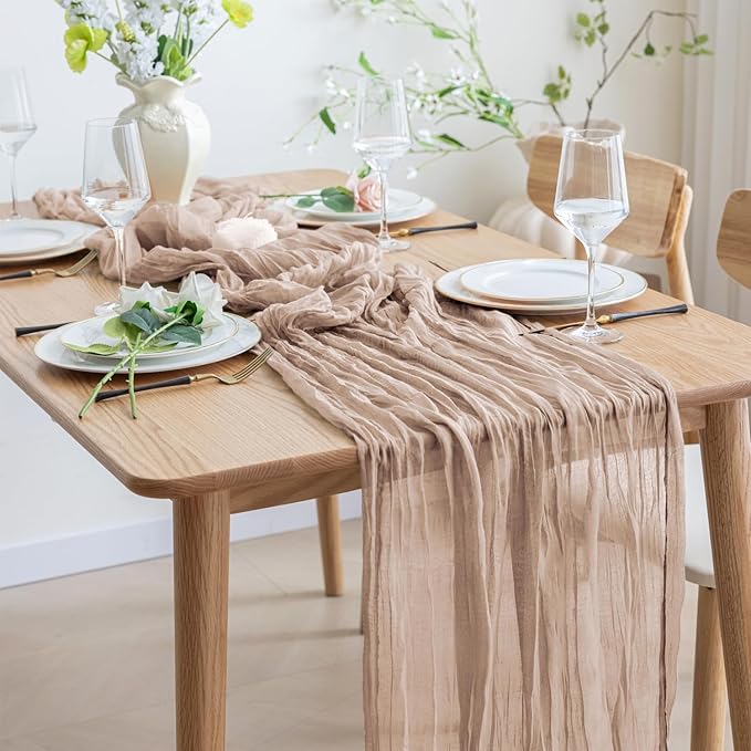 Asee'm 3pcs Cheesecloth Table Runner 120 Inches Long Nude Pink Boho Gauze Cheese Cloth Runner 10FT Rustic Sheer Table Runners for Christmas Wedding Party Baby Shower Spring Easter Decoration
