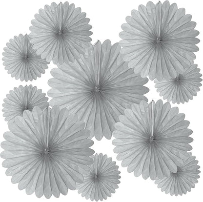 20 Pcs Silver Gray Hanging Paper Fan, Round Paper Fans Decorations Set for Weddings, Birthdays, Engagement, Bridal Shower, Baby Shower Event, Graduation, Party Supplies Decor