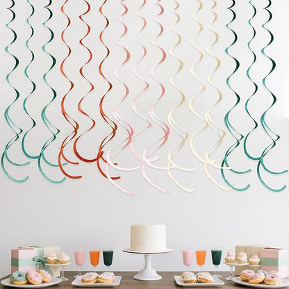 36 Pcs Boho Hanging Swirl Decorations Aqua Green Orange Pink Beige Felt Swirl Streamer Spiral Ceiling Garland for Birthday Engagement Baby Shower Wedding Bridal Shower Party Supplies Nursery Decor