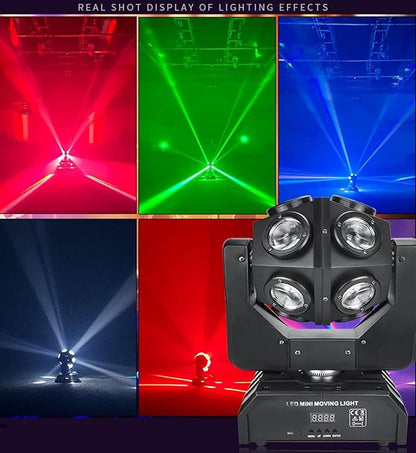 Moving Head DJ Light Party RGBW LED Beam Lights DMX 512 Strobe Light with Sound Activated 360°Rotation Stage Lighting Equipment for Events DJ KTV Disco Wedding Concert Festival