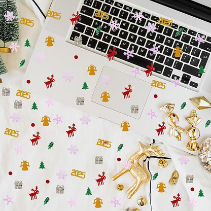 Christmas Day Confetti, Shape Glitter Metallic Foil Table Scatters Confetti Red Green White Party Decorations Table Sprinkles Snowflake Santa Elk for Christmas Party Supplies Decor