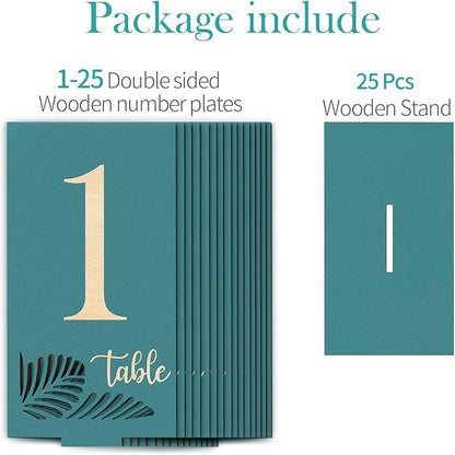 Wooden Table Numbers 1-25,3.2x5.8 Inch Double Sided Rustic Blue Wedding Table Number Signs with Wooden Base,Wedding Centerpieces for Banquet Restaurant Party Decor (Blue, 1-25)