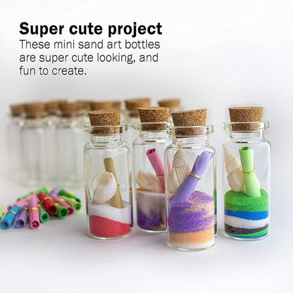 Upper Midland Products Sand Art Wishing Bottles, Bulk Sand Art She Shell Set, 20 Glass Bottles, 50 Seashells, 7 Color Sand, 20 Letter Paper, 3 funnels