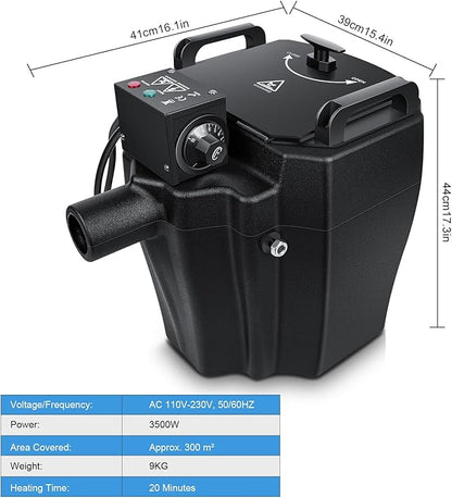 3500W Dry Ice Machine, Portable Low Lying Fog Machine with Tube Nozzle, Dry Ice Fog Machine for Stage Wedding Party Bar KTV Events, Black