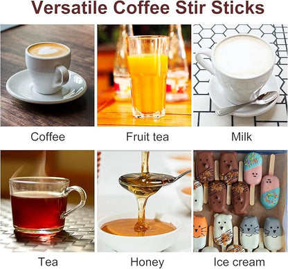 Wooden Coffee Stirrers Individually Wrapped, 500-Count 5.5 Inch Birch Stir Sticks, Natural & Eco-Friendly Disposable Wood Stirrers for Coffee, Hot Drinks, Cocktails, Coffee Bar Accessories ﻿