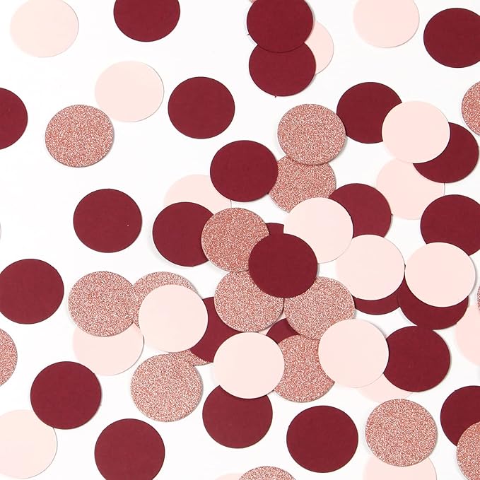 Rose-Gold Pink Burgundy Party Decorations - 300Pcs Paper Confetti Women Girl Birthday Decoration Baby Bridal Shower Wedding Brunch Engagement Bachelorette Mothers Valentines Galentines Day Decor