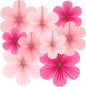 SUNBEAUTY Paper Decoration, Set of 9 - Hot Pink Flower Hanging Ornaments, Party Fans & Floral Backdrop for Weddings, Baby Showers, Birthdays & More