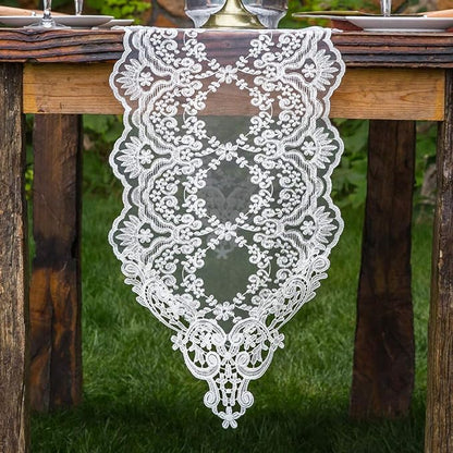 ARTABLE Rectangle Table Runner Lace Macrame Embroidered Table Runners with Exquisite Vintage Shabby Chic for Holiday Wedding Long Dinner Tables (White, 12 x 96 Inch)