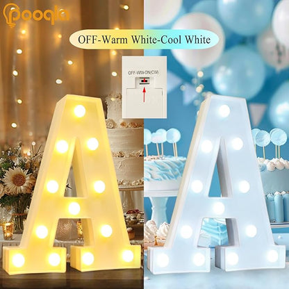 Pooqla LED Marquee Letter Lights, Warm White and Cool White Decorative Lighted Letters, Light Up Alphabet Letters for Boys Girls, Party, Wedding, Bar, Night Light, Birthday Decoration, Letter N