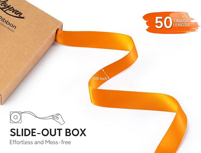 Orange Satin Ribbon 7/8 Inch x 50 Yards Double-Faced for Bows Crafts Gift Wrapping Christmas Flower Bouquet Fall Wedding