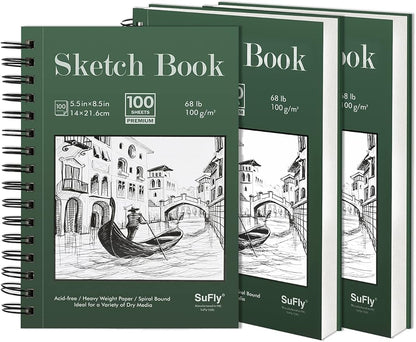 Sketch Book 5.5 X 8.5 inch, Artist Sketch Pad (Pack of 3), 300 Sheets (68lb/100gsm) Spiral Bound Sketchbook, 100 Sheets Each, Acid Free Drawing Paper, Suitable for Adults & Teens