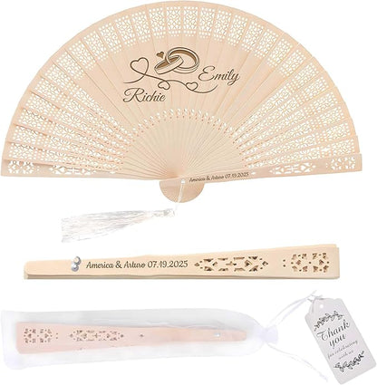 50 PCS Custom Fans Personalized Folding Fans for Line Dancing Wooden Hand Fan Wedding Favors Bulk Fans for Guests Party Event Use (Style01)