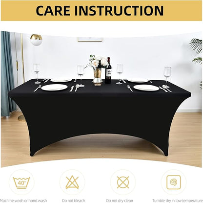 2-Pack 4ft Black Spandex Table Covers for Rectangular Folding Tables - Wrinkle Resistant Stretch Tight Table Cloths - Ultimate Fitted Table Protector for Parties, Banquet, and Wedding