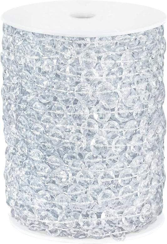 99FT Acrylic Crystal Garland, Clear Diamond-Shaped Crystal Bead Strands, DIY Crystal Beads String Roll for Wedding Decorations Party Decorations Beaded Curtain Crafting Projects