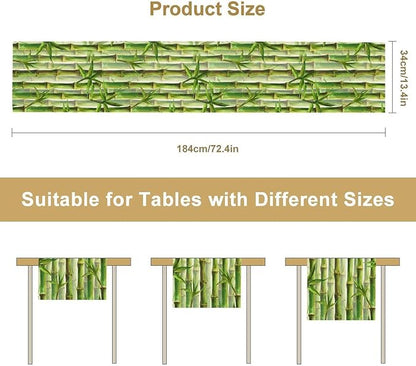 Bamboo Table Runner,Green Plant Print Table Runner for Kitchen Dining Table Home Party Decoration 13x90 Inch