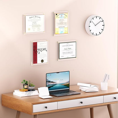 Acrylic Picture Frame for Wall, Clear Diploma Frame, No Drill Floating Frameless Photo Frame for Diploma Certificate Degree Document & Artworks Display, Graduation Gift for Students (1 Pack, 8.5X11 Straight edge)