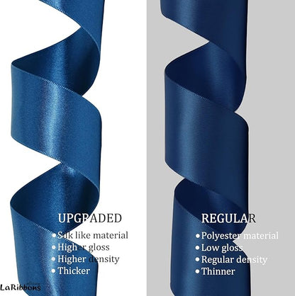 LaRibbons Navy Satin Ribbon 3/8 Inch 25 Yards Luxury Double Faced Blue Silk Ribbon for Flower Bouquet Crafts Gift Wrapping Wedding Party Graduation Decoration