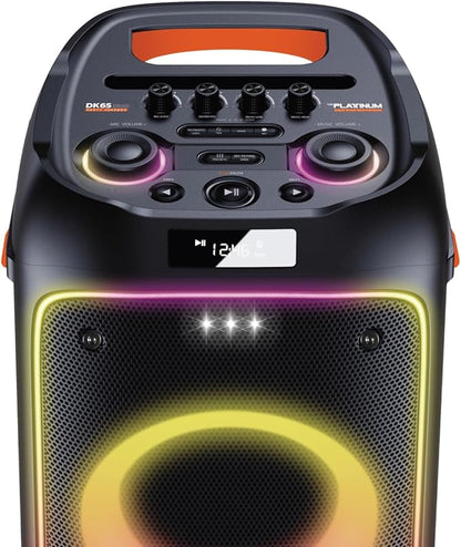 The Platinum DK65 Bluetooth Party Speaker, Karaoke Machine for Adults with 2 Wireless Microphones and Powerful bass & subwoofer, RGB Lights, Features Over 23k Songs for Outdoor & Home