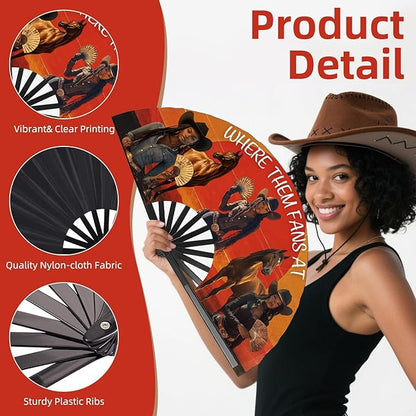 Where Them Fans at Folding Fans for Line Dancing, Boots On The Ground, Line Dance Popping Fan, Western Clack Fan for Dance, Party, Decoration, 13In