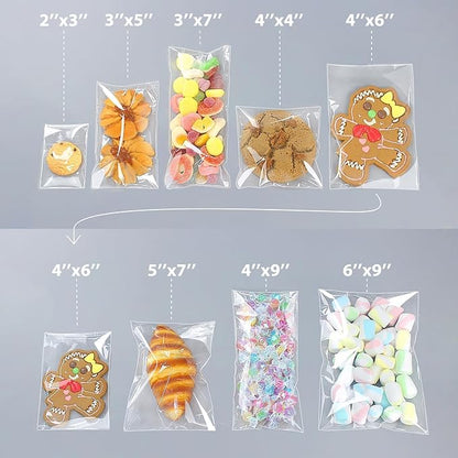PigPotParty 3''x 5" Clear Plastic Cellophane Gift Wrap Bags, 100 Pcs Small Self Sealing Cookie Bags for Gift, Party favor, Candy, Treat, Goodies, Snack, Self Adhesive Resealable