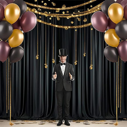40 ft x 10 ft Wrinkle Free Black Backdrop Curtain for Parties, 8 Panels 10ft Polyester Black Photo Backdrop Drapes for Graduation Birthday Wedding Party Stage Curtains, Thick Bulk Background Curtains