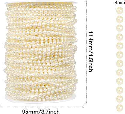[177Feet] Pearl Beads Garland, 4MM 59 Yards Faux Pearl Beads String Roll Bulk for DIY Craft Wedding Party Christmas Tree Decoration