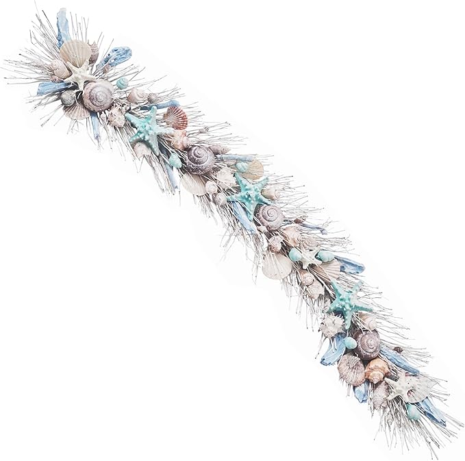 HOLIDAY TREE Handcrafted 48'' Shell Coastal Summer Garland for Home, Staircase, Wall, Hallway and More