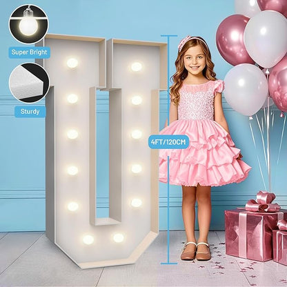 4FT Marquee Light Up Letters U,Party Decoration Large Marquee Light Up Letters with Weighted Water Bag,Pre-cut Foam Board Set Can Be Used for Birthdays,Weddings,Baby Anniversaries